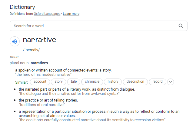 Google's Definition of A Narrative - What Marketing Is About